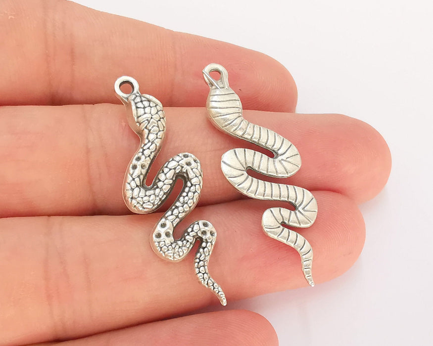 4 Snake Charms Antique Silver Plated Charms (43x15mm)  G22442