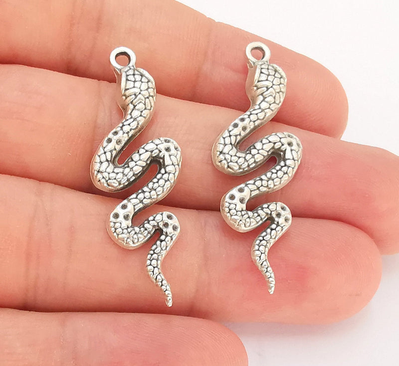 4 Snake Charms Antique Silver Plated Charms (43x15mm)  G22442