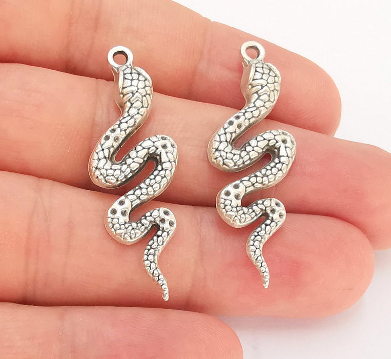 4 Snake Charms Antique Silver Plated Charms (43x15mm)  G22442