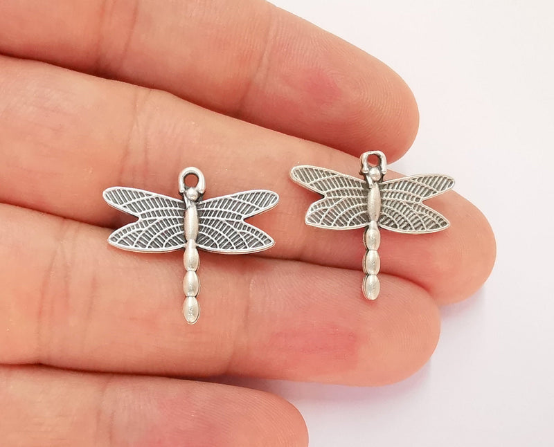 10 Silver Dragonfly Charms Antique Silver Plated Charms (23x21mm)  G22443