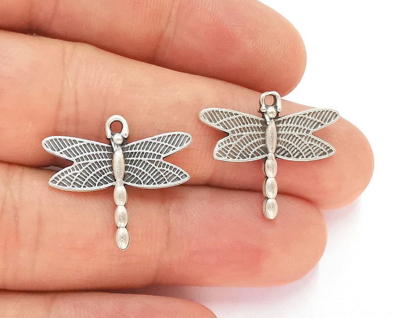 10 Silver Dragonfly Charms Antique Silver Plated Charms (23x21mm)  G22443