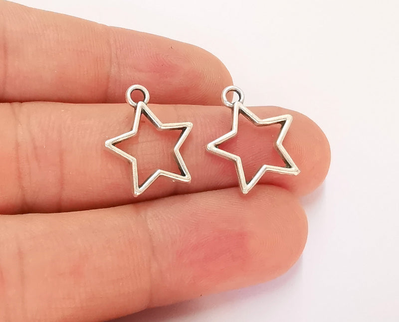 10 Silver Star Charms Antique Silver Plated Charms (19x16mm)  G22446