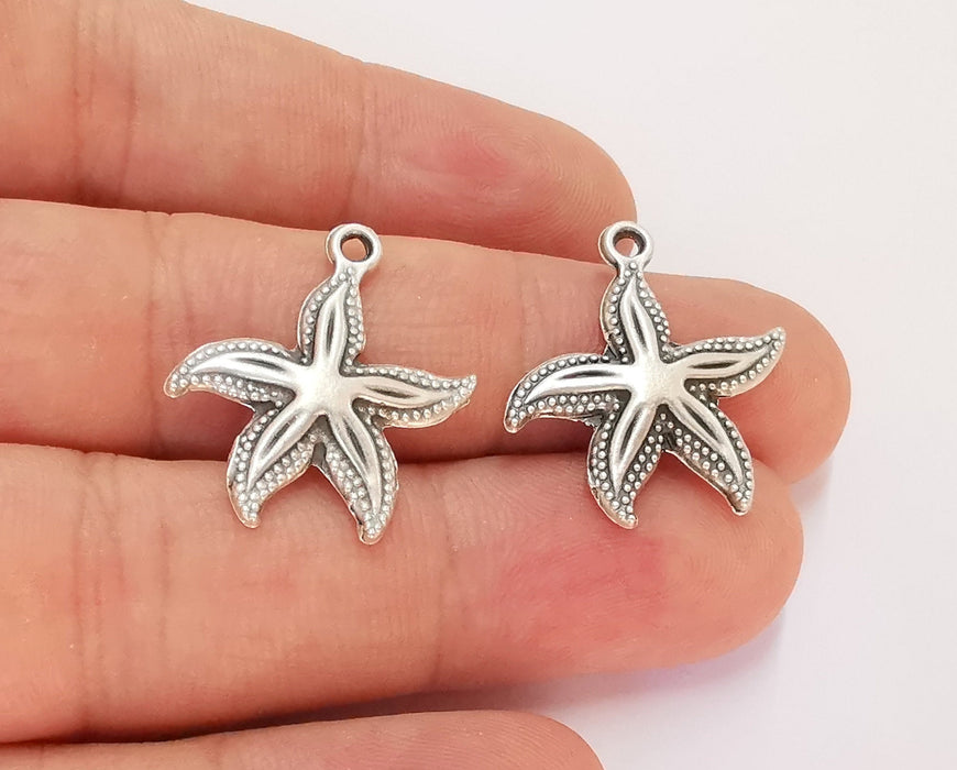 10 Starfish Charms Antique Silver Plated Charms (25x23mm)  G22448