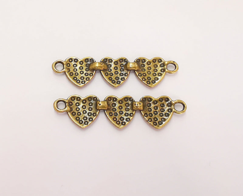 2 Hearts Charms Connector Antique Bronze Plated Charms (43x11mm)  G22450