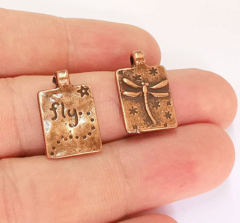 6 Dragonfly Double Sided Antique Copper Plated Charms (20x12mm)  G21989