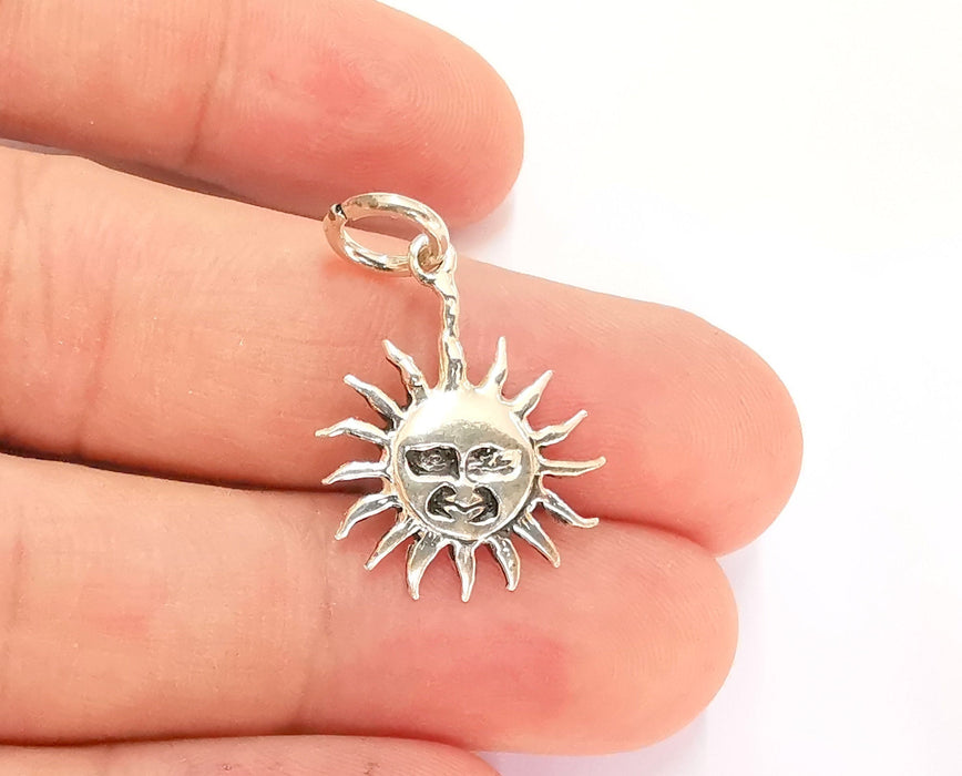 Sterling Silver Sun Charms 925 Antique Silver Charms (27x18mm) EG21994