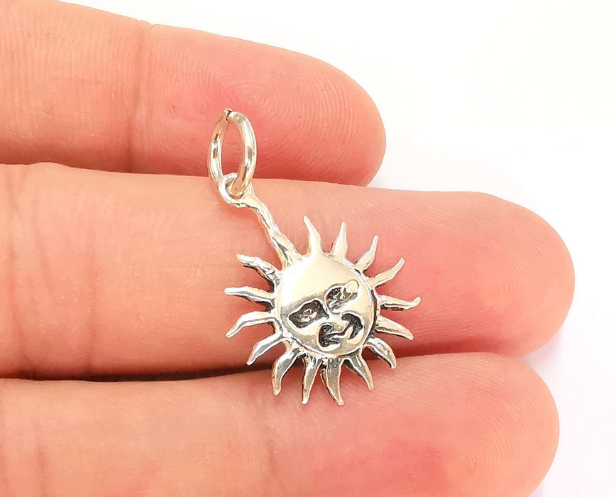 Sterling Silver Sun Charms 925 Antique Silver Charms (27x18mm) EG21994