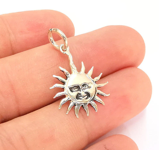 Sterling Silver Sun Charms 925 Antique Silver Charms (27x18mm) EG21994
