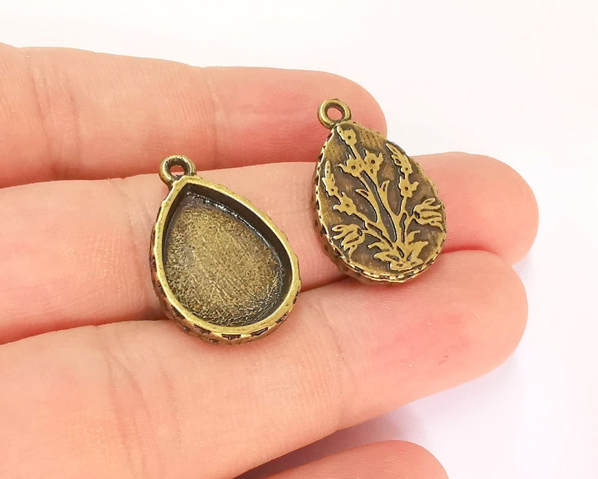 2 Antique Bronze Hammered Base Blank inlay Blank Pendant Base Resin Blank Mosaic Mountings Metal (18x13mm blank )  G21997