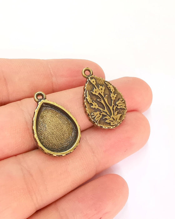 2 Antique Bronze Hammered Base Blank inlay Blank Pendant Base Resin Blank Mosaic Mountings Metal (18x13mm blank )  G21997