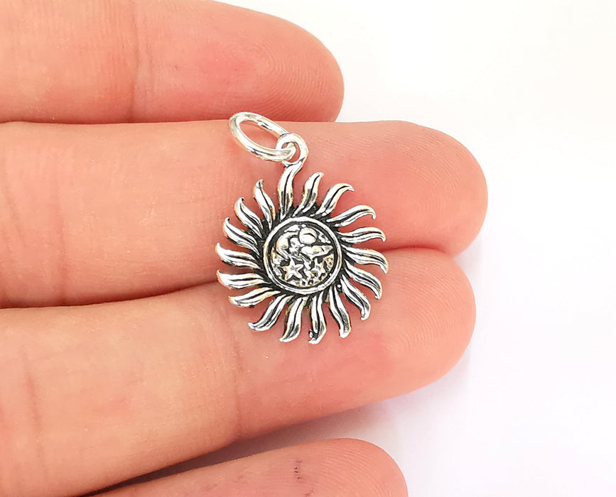 Sterling Silver Sun Charms 925 Antique Silver Charms (28x18mm) EG22002