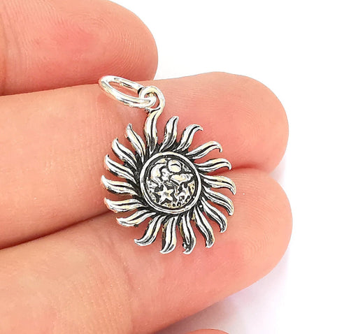Sterling Silver Sun Charms 925 Antique Silver Charms (28x18mm) EG22002