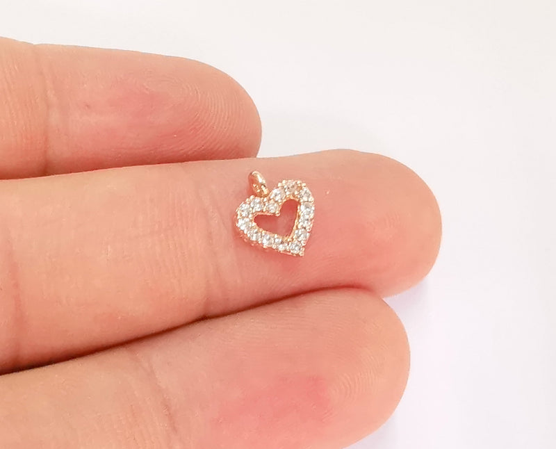 2 Sterling Silver Heart Charms 925 Rose Gold Plated Silver Charms  (10x8mm) AG22003