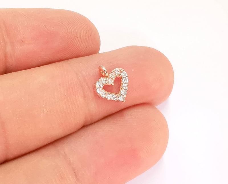 2 Sterling Silver Heart Charms 925 Rose Gold Plated Silver Charms  (10x8mm) AG22003
