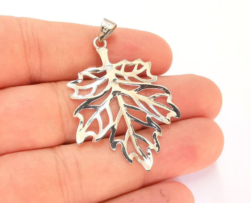 Sterling Silver Leaf Pendant 925 Silver Pendant , Charms (49x33mm) AG22007