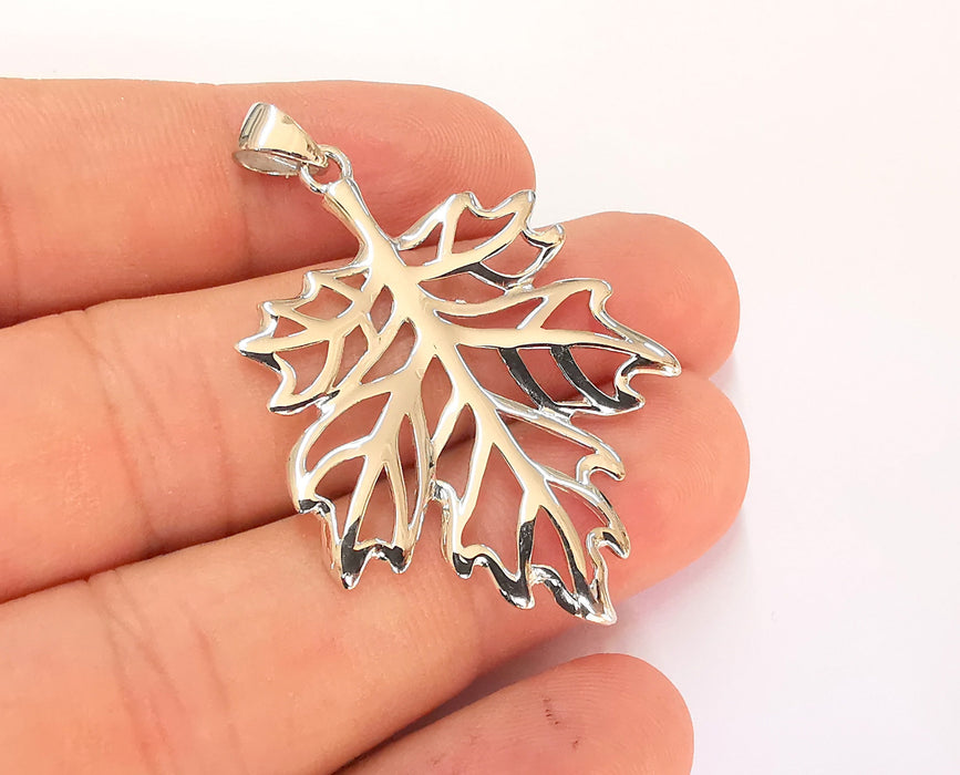 Sterling Silver Leaf Pendant 925 Silver Pendant , Charms (49x33mm) AG22007