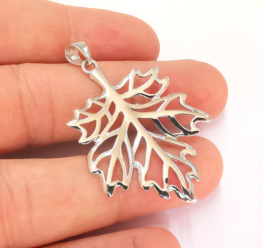 Sterling Silver Leaf Pendant 925 Silver Pendant , Charms (49x33mm) AG22007