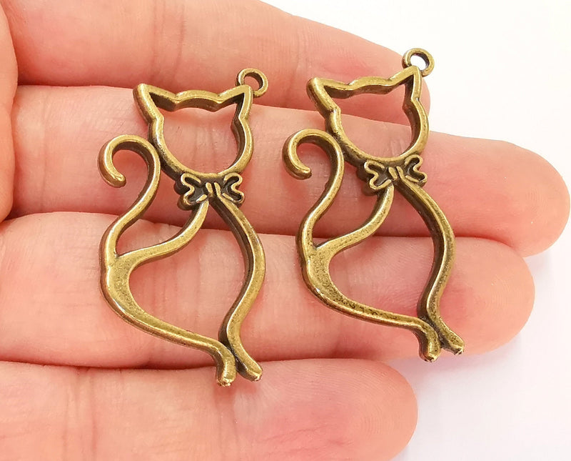 2 Cat Charms Antique Bronze Plated Charms (42x22mm)  G22452