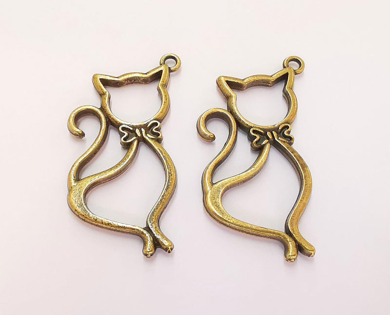 2 Cat Charms Antique Bronze Plated Charms (42x22mm)  G22452