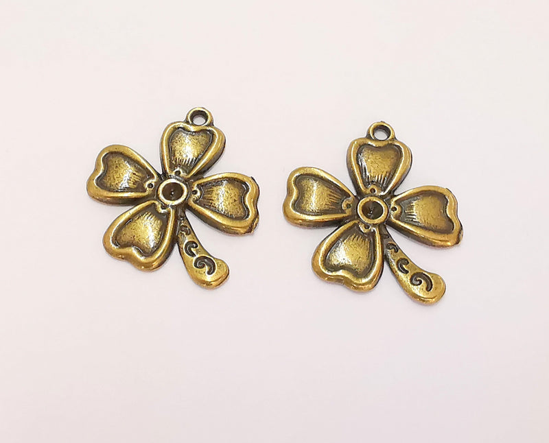 4 Flower Charms (Double Sided) Antique Bronze Plated Charms (26x24mm)  G22453