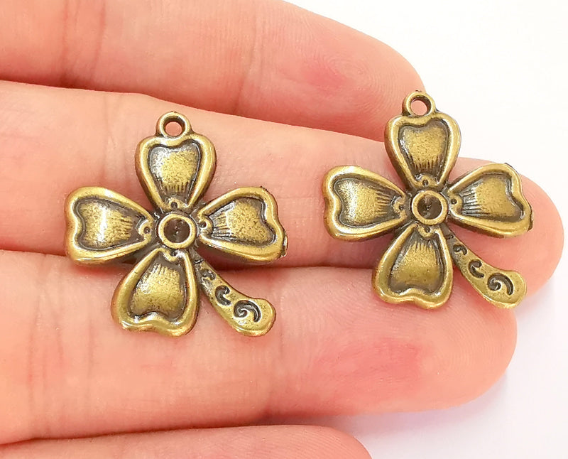 4 Flower Charms (Double Sided) Antique Bronze Plated Charms (26x24mm)  G22453