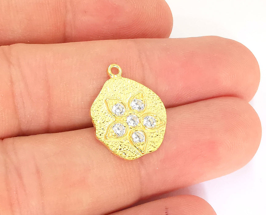 24K Gold Sterling Silver Flower Charms 925 Silver Charms (20x15mm) AG22010