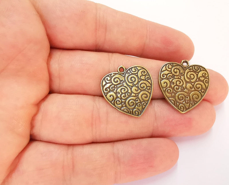 2 Heart Charms Double Sided Antique Bronze Plated Charms (23x22mm)  G22455