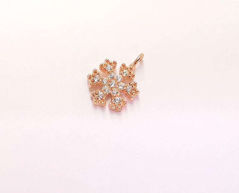 2 Sterling Silver Snowflake Charms 925 Rose Gold Plated Silver Charms  (12x8mm) AG22011
