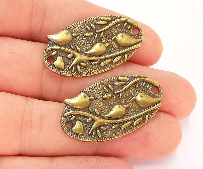 2 Bird and Leaf Branch Connector Charms Antique Bronze Plated Charms (37x20mm) G22456