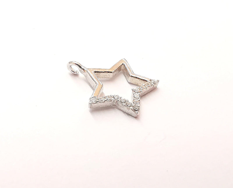 2 Sterling Silver Star Charms 925 Silver Charms with Cubic Zirconia stone (14x11mm) AG22012