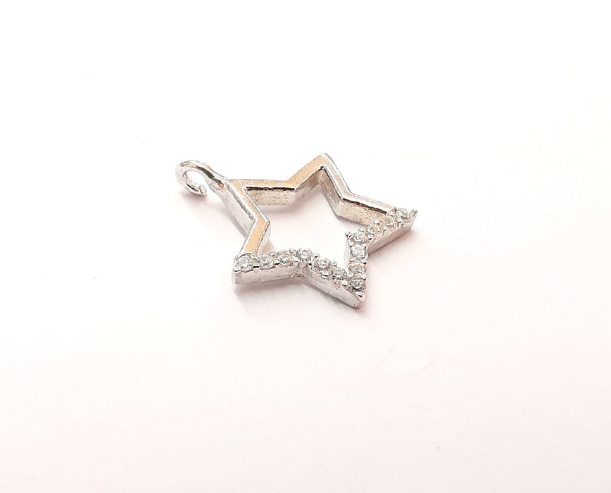 2 Sterling Silver Star Charms 925 Silver Charms with Cubic Zirconia stone (14x11mm) AG22012