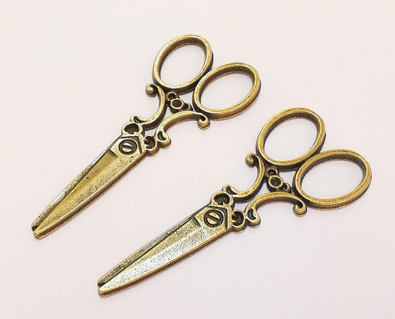2 Scissors Charms Antique Bronze Plated Charms (59x25mm) G22457