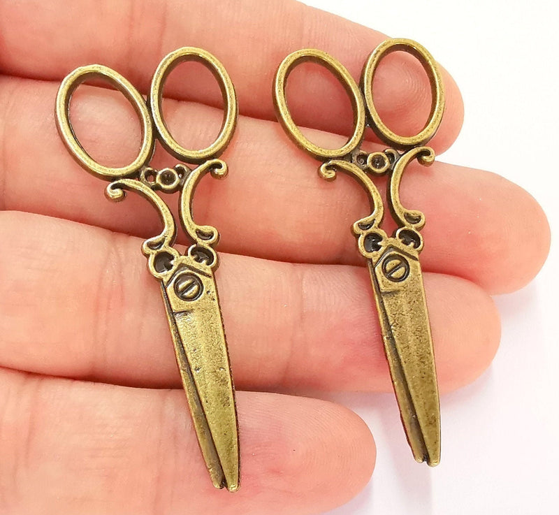 2 Scissors Charms Antique Bronze Plated Charms (59x25mm) G22457