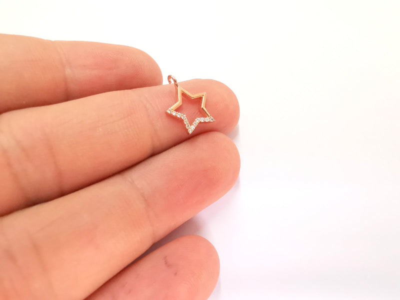 2 Sterling Silver Star Charms 925 Rose Gold Plated Silver Charms  (14x11mm) AG22016