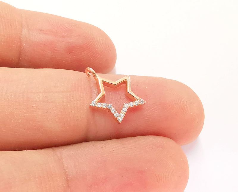 2 Sterling Silver Star Charms 925 Rose Gold Plated Silver Charms  (14x11mm) AG22016