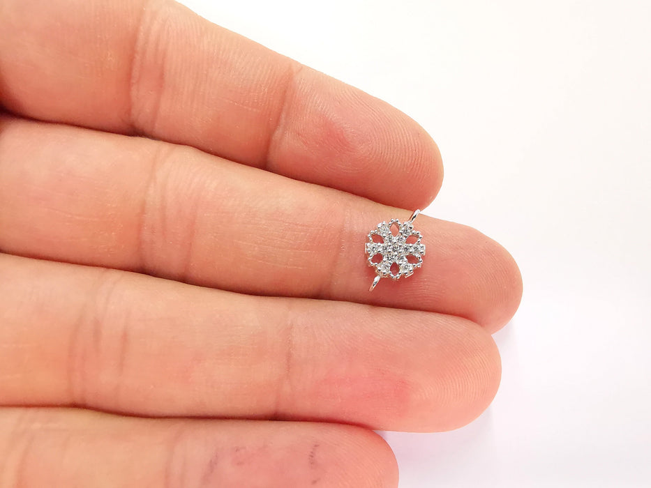 2 Sterling Silver Snowflake Connector Charms 925 Silver Charms with Cubic Zirconia stone (13x8mm) AG22018