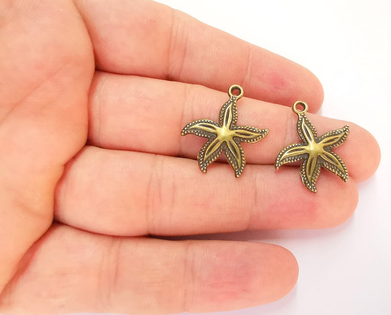 10 Starfish Charms Antique Bronze Plated Charms (25x19mm)  G22459