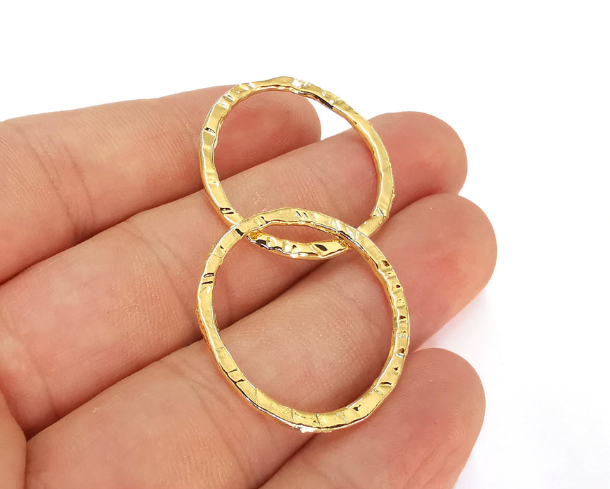 4 Hammered Circle Findings 24k Shiny Gold Circle Findings, Nickel free and Lead free (30 mm)  G22021