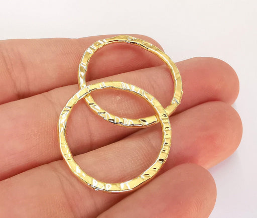 4 Hammered Circle Findings 24k Shiny Gold Circle Findings, Nickel free and Lead free (30 mm)  G22021