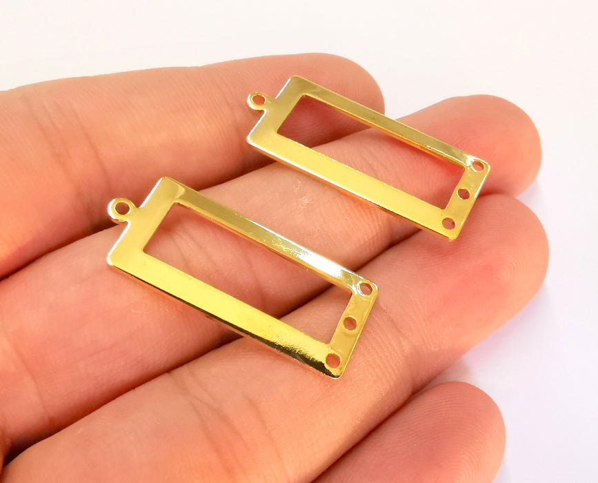 2 Rectangle Connector Charms 24k Shiny Gold Brass Charms , Nickel free and Lead free (33x14mm)  G22025