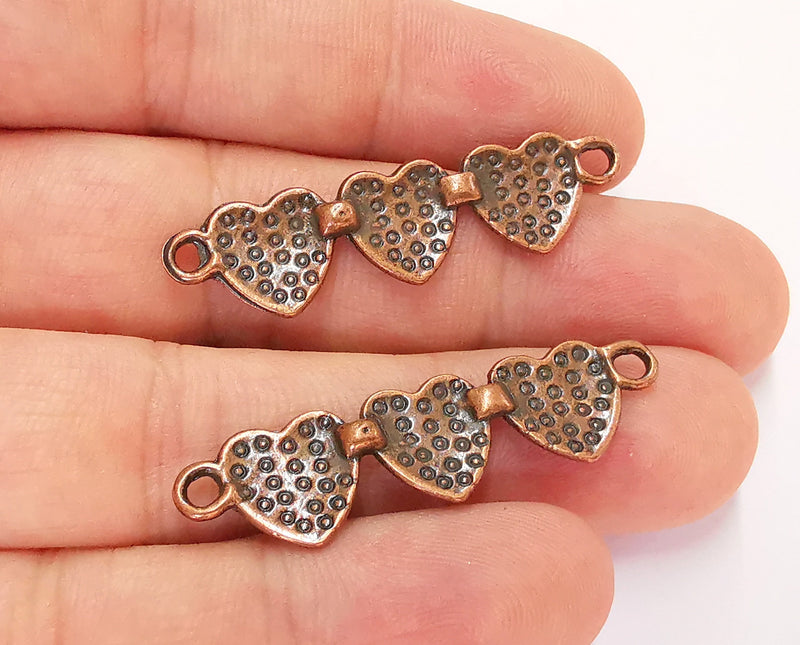 2 Hearts Charms Connector Antique Copper Plated Charms (43x11mm)  G22481