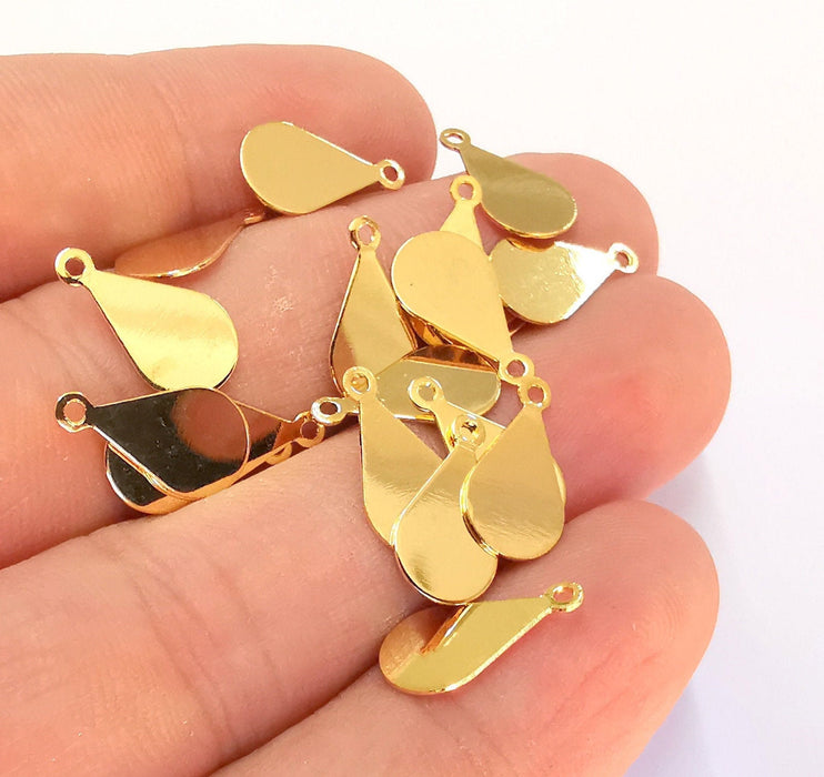 10 Teardrop Charms 24k Shiny Gold Brass Charms , Nickel free and Lead free (14x8mm)  G22026