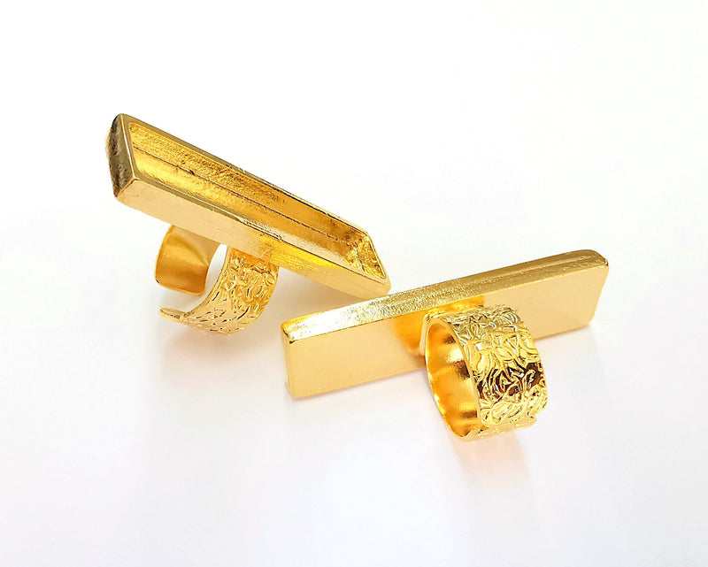 Shiny Gold Ring Base Blank Setting Cabochon Base inlay Ring Backs Mounting Adjustable Ring Base Bezel (50x10mm blank) Gold Plated G22027