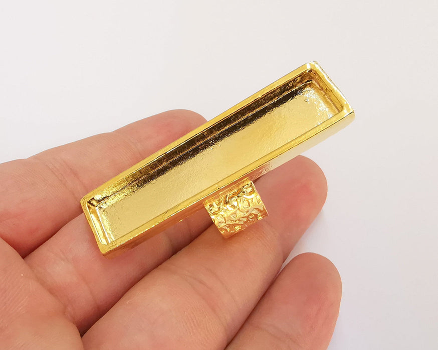 Shiny Gold Ring Base Blank Setting Cabochon Base inlay Ring Backs Mounting Adjustable Ring Base Bezel (50x10mm blank) Gold Plated G22027