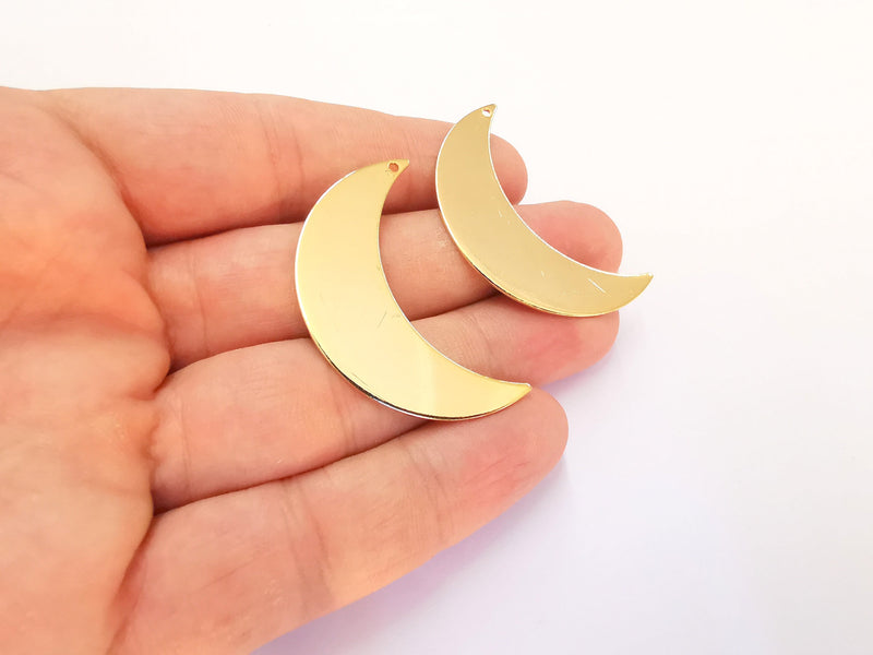 2 Crescent Charms 24k Shiny Gold Brass Charms , Nickel free and Lead free (44x26mm)  G22028