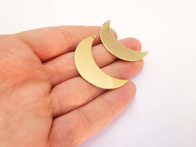 2 Crescent Charms 24k Shiny Gold Brass Charms , Nickel free and Lead free (44x26mm)  G22028