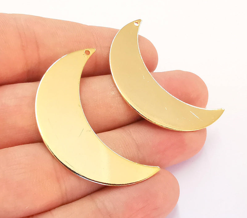 2 Crescent Charms 24k Shiny Gold Brass Charms , Nickel free and Lead free (44x26mm)  G22028