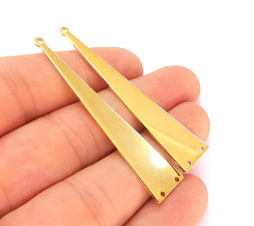2 Triangle Charms Connector 24k Shiny Gold Brass Charms , Nickel free and Lead free (60x13mm)  G22029
