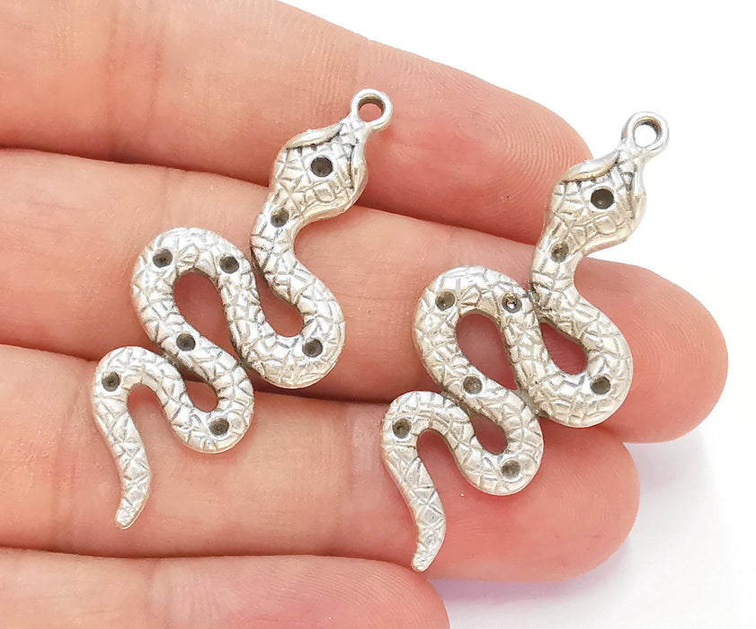 2 Snake Charms Antique Silver Plated Charms (49x21mm)  G22460