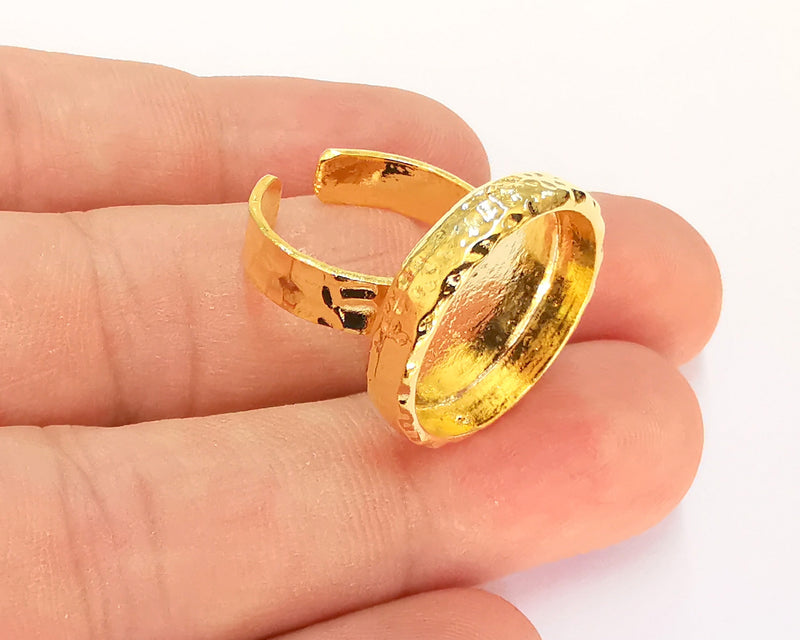 Shiny Gold Ring Base Blank Setting Cabochon Base inlay Ring Backs Mounting Adjustable Ring Base Bezel (18mm blank) Gold Plated G22030